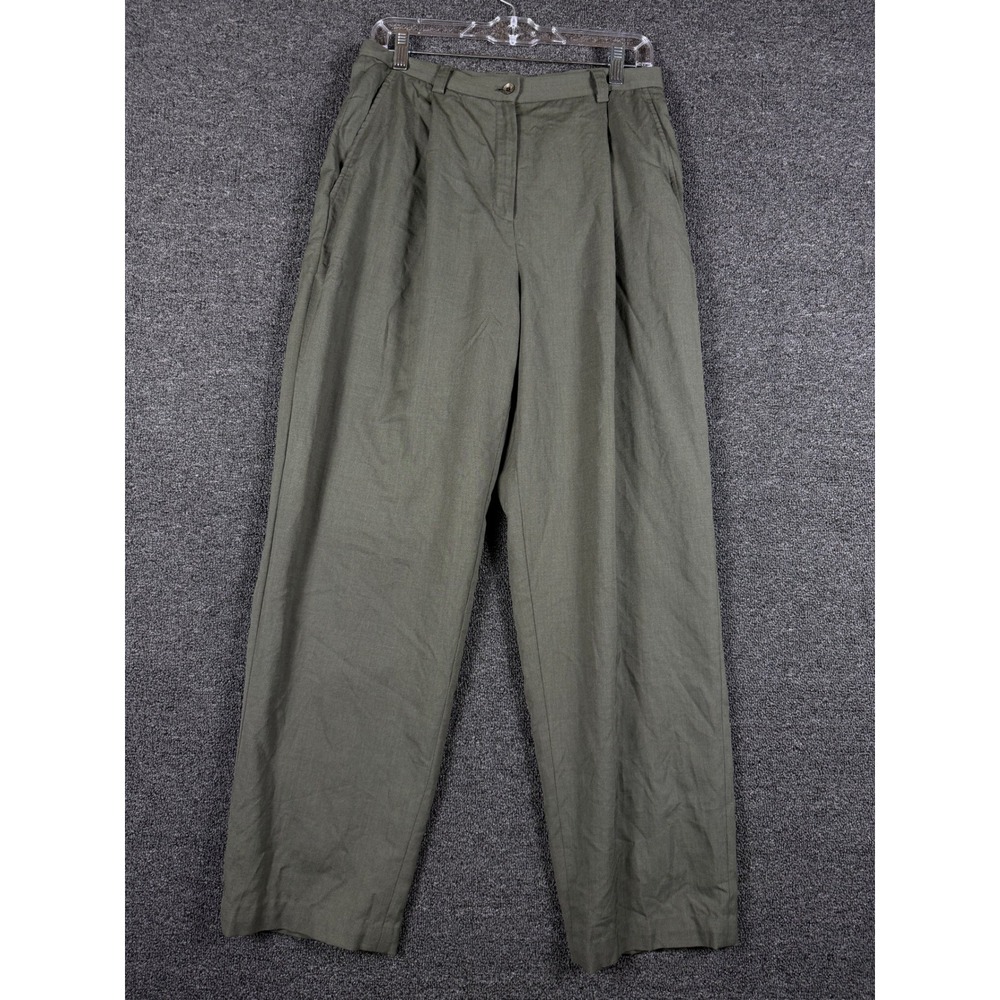 Lauren Ralph Lauren Wool Blend Pleated Pants Olive Green Straight Leg Size 8